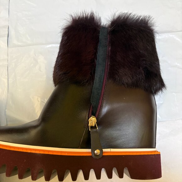 Palomitas Paloma Barcelo Boots Wedge Booties Sz 38EU/37.5US Real Fur Decor - Picture 11 of 13